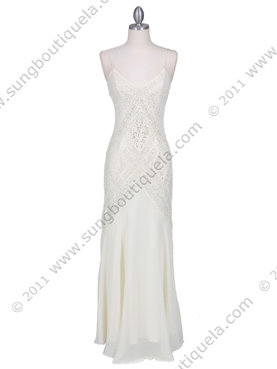 3846 Ivory Evening Dress - Ivory, Front View Medium
