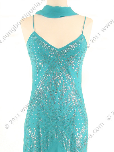 3846 Turquoise Evening Dress - Turquoise, Back View Medium