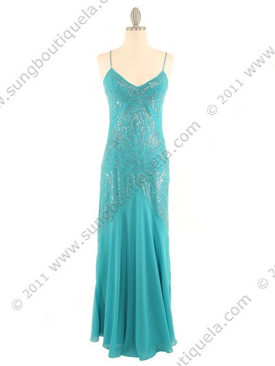 3846 Turquoise Evening Dress - Turquoise, Front View Medium