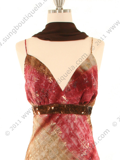 3852 Coral Printed Sequins Dress - Coral, Alt View Medium