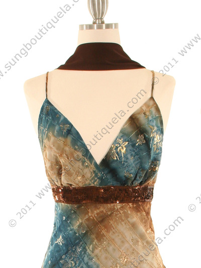 3852 Teal Printed Sequins Dress - Teal, Alt View Medium