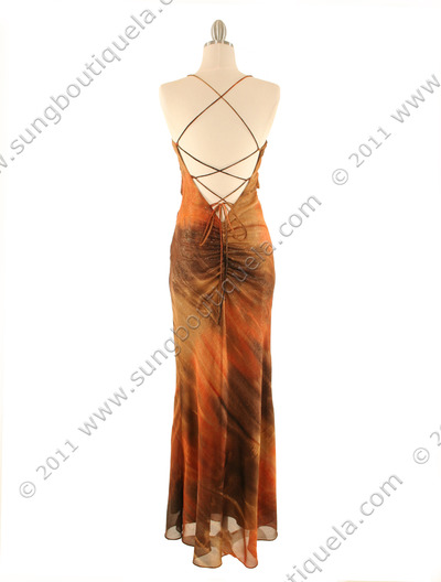 3856 Orange Abstract Printed Dress - Orange, Back View Medium