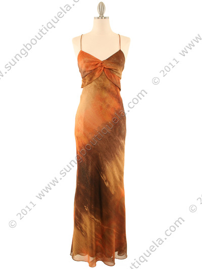 3856 Orange Abstract Printed Dress - Orange, Front View Medium