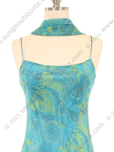 3866 Aqua Scarf Printed Cocktail Dress - Aqua, Alt View Medium