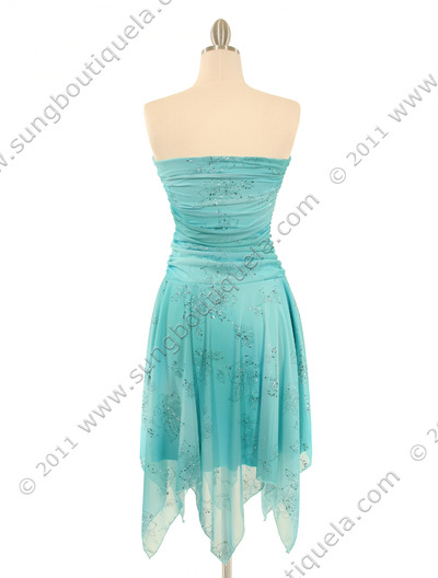 3874 Aqua Glitter Party Dress - Aqua, Back View Medium