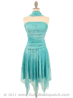 3874 Aqua Glitter Party Dress, Aqua