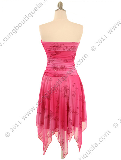 3874 Fuschia Glitter Party Dress - Fuschia, Back View Medium
