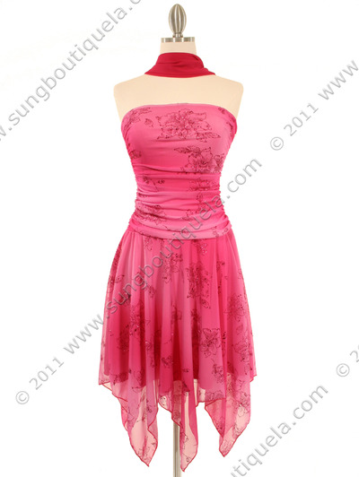 3874 Fuschia Glitter Party Dress - Fuschia, Front View Medium