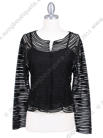 3884-IC Black Laced Emboridery Cardigan - Black, Front View Medium