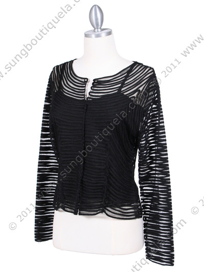 3884-IC Black Laced Emboridery Cardigan - Black, Alt View Medium