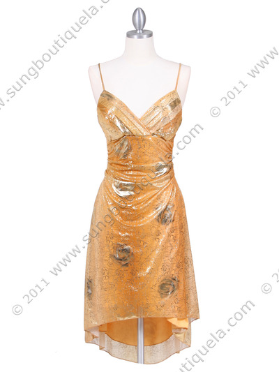 3894 Gold Shine Cocktail Dress - Gold, Front View Medium