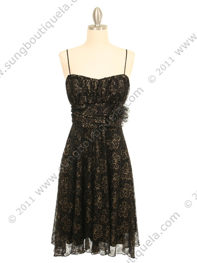 3900 Black Lace Cocktail Dress - Black, Front View Medium