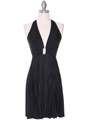 3929D Black Halter Pleated Dress with Rhinestone Buckle - Black, Front View Thumbnail