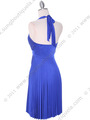 3929D Blue Halter Pleated Dress with Rhinestone Buckle - Blue, Back View Thumbnail