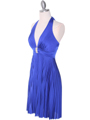 3929D Blue Halter Pleated Dress with Rhinestone Buckle - Blue, Alt View Thumbnail
