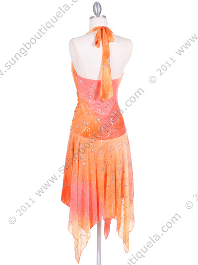 3945 Coral Glitter Knit Dress - Coral, Back View Medium