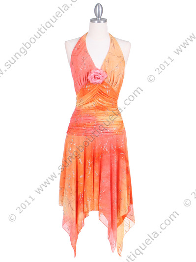 3945 Coral Glitter Knit Dress - Coral, Front View Medium