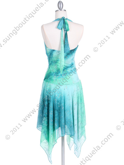 3945 Turquoise Glitter Knit Dress - Turquoise, Back View Medium