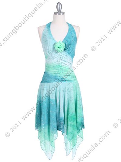 3945 Turquoise Glitter Knit Dress - Turquoise, Front View Medium