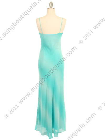 3959 Aqua Tie Dye Evening Dress - Aqua, Back View Medium