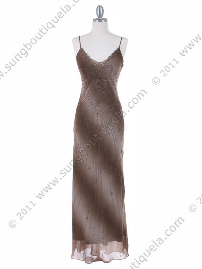 3959 Brown Tie Dye Evening Dress - Brown, Front View Medium