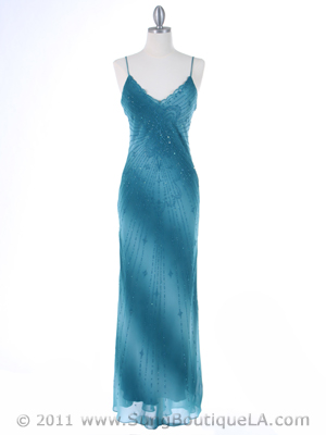 3959 Teal Tie Dye Evening Dress, Teal Blue