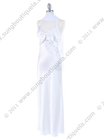 3964 White Long Satin Evening Dress - White, Alt View Medium