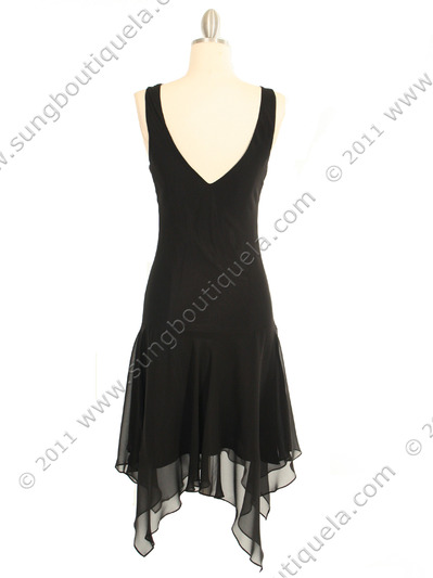 3971 Black 3/4 Length Beaded Cocktail Dress - Black, Back View Medium