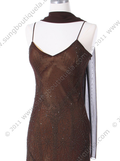 3991 Brown/Gold Mesh Chiffon Evening Dress - Brown Gold, Alt View Medium