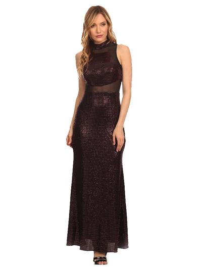 40-3180 Sequin Long Evening Dress - Black Red, Front View Medium