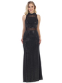 40-3180 Sequin Long Evening Dress - Black Silver, Front View Thumbnail