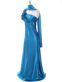 4021 Teal One Shoulder Evening Dress - Teal, Alt View Thumbnail