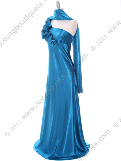 4021 Teal One Shoulder Evening Dress - Teal, Alt View Medium
