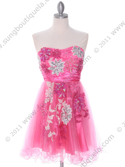 4030 Pink Strapless Homecoming Dress - Pink, Front View Medium