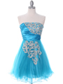 4032 Turquoise Strapless Homecoming Dress - Turquoise, Front View Thumbnail