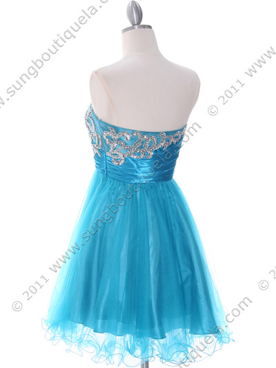 4032 Turquoise Strapless Homecoming Dress - Turquoise, Back View Medium