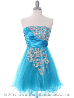 4032 Turquoise Strapless Homecoming Dress, Turquoise