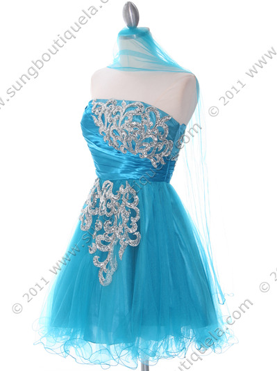 4032 Turquoise Strapless Homecoming Dress - Turquoise, Alt View Medium