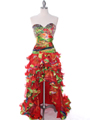 4040 Strapless High Low Ruffle Print Prom Dress - Tangerine, Front View Thumbnail
