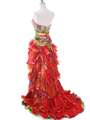 4040 Strapless High Low Ruffle Print Prom Dress - Tangerine, Back View Thumbnail