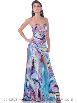 4047 Strapless Print Evening Dress with Keyhole, Print