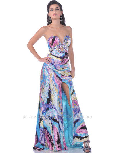 4047 Strapless Print Evening Dress with Keyhole - Print, Front View Medium