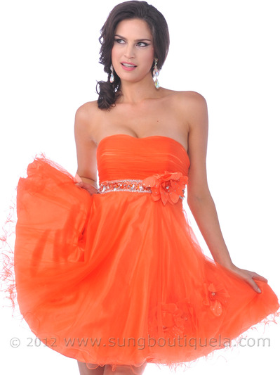 4051 Orange Cocktail Dress - Orange, Front View Medium