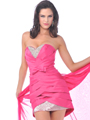 4053 Hot Pink Strapless Short Prom Dresses with Chiffon Train - Hot Pink, Front View Thumbnail