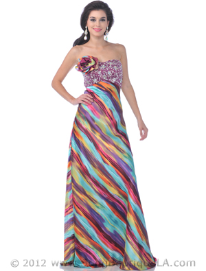 4055 Print Strapless Embellished Print Evening Dress, Print