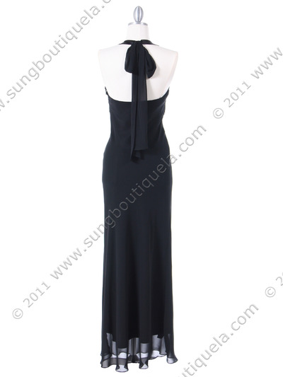 4057 Black Chiffon Halter Evening Dress - Black, Back View Medium