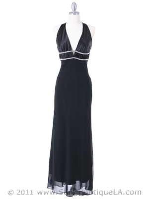4057 Black Chiffon Halter Evening Dress, Black