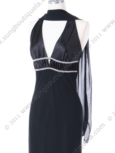 4057 Black Chiffon Halter Evening Dress - Black, Alt View Medium