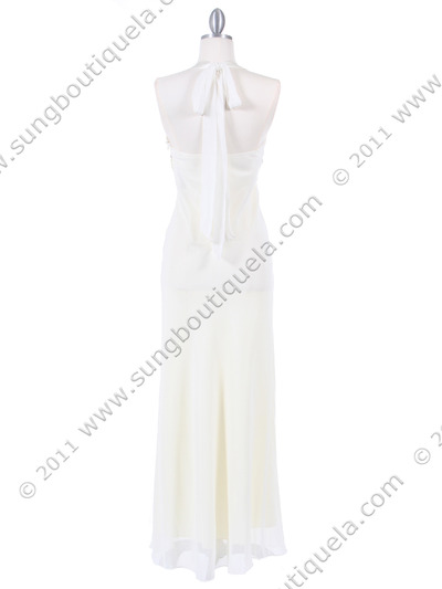 4057 Ivory Chiffon Halter Evening Dress - Ivory, Back View Medium