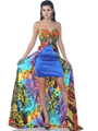 4062 Strapless Split Front Print Short Evening Dress - Print, Front View Thumbnail